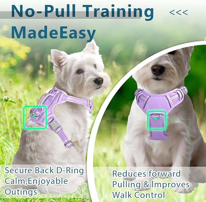 BARKBAY Dog Harness No Pull Oxford with ID Tag Pocket - Heavy Duty, Reflective, Easy Control for Large Dogs(Violet Purple Oxford,S)