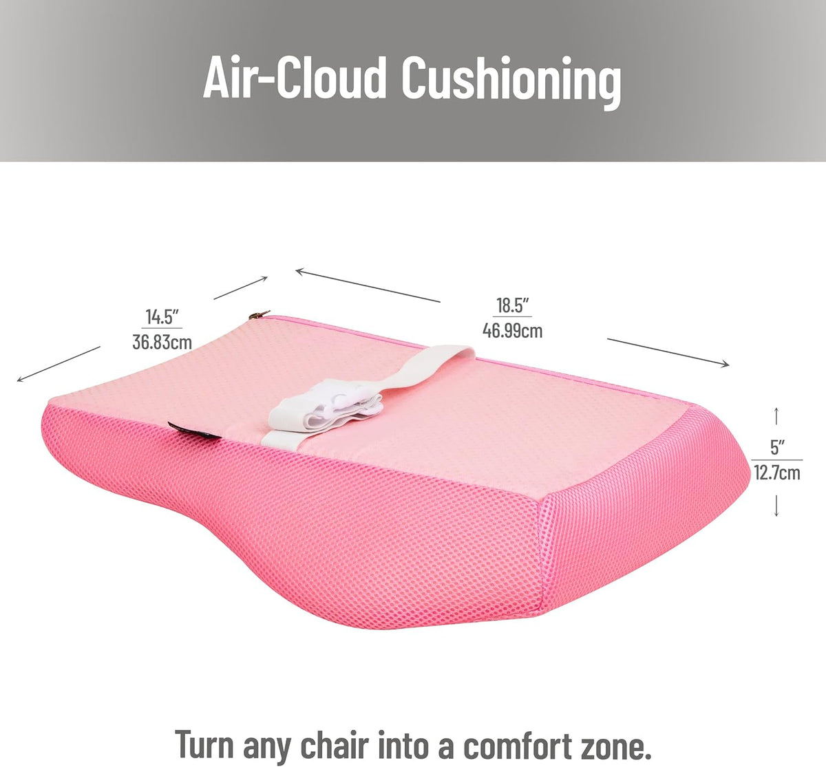 Mind Reader Air-Cloud Lumbar Cushion, Memory Foam Back Support Pillow for Lower Back Pain Relief, Adjustable Strap, Office Chair and Car Seat, Pink