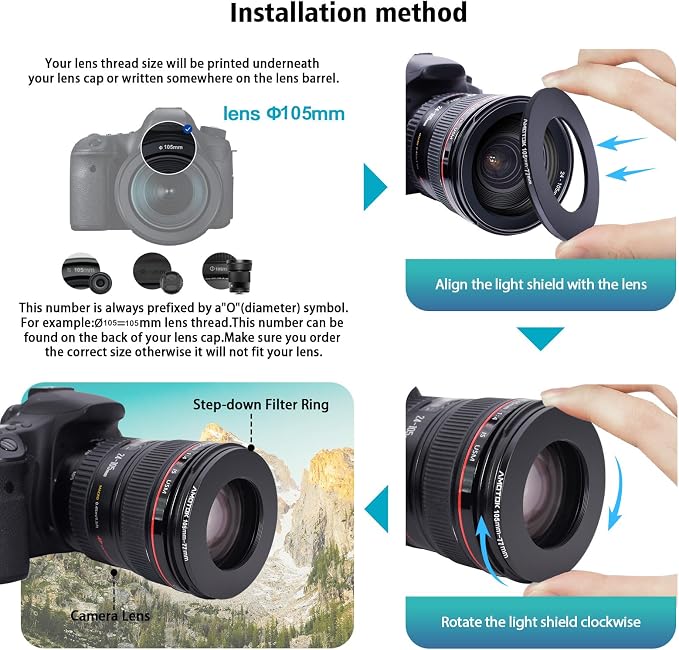 105mm Lens to 77mm Camera Lens Adapter, 105mm to 77mm Filter Step-Down Ring