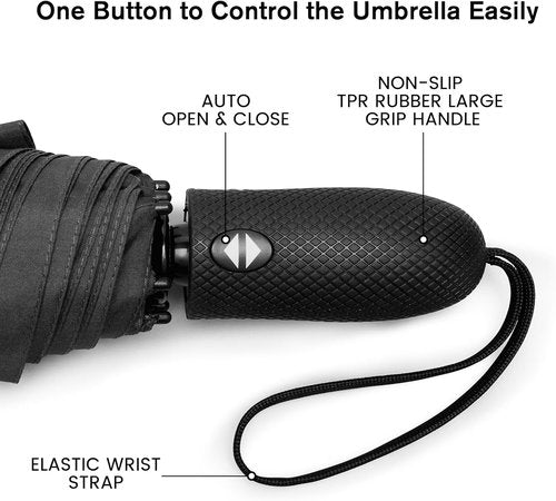 G4Free Windproof Travel Umbrella - 46-Inch Automatic Compact Design with Double Canopy & Fiberglass Frame