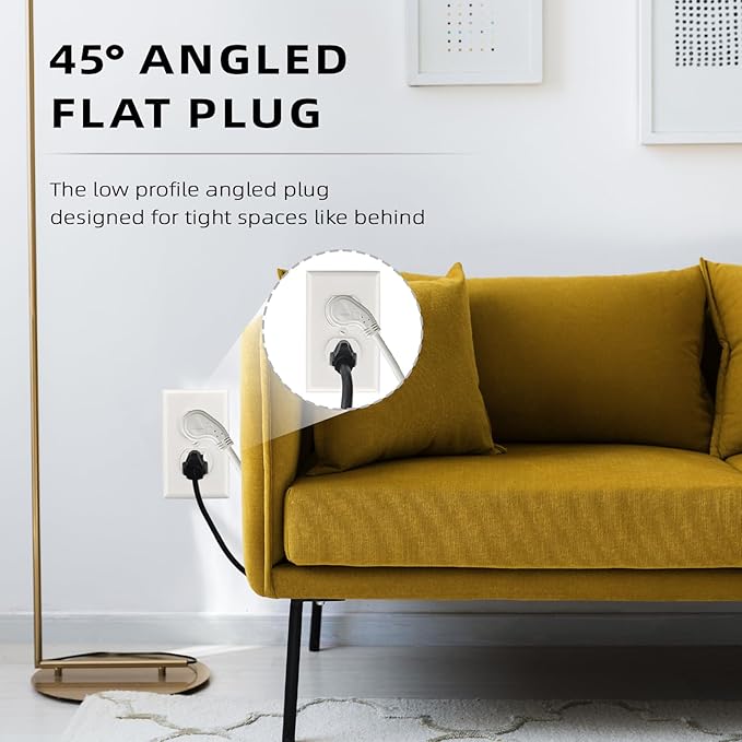 EP 3 Pack 1 Ft Flat Plug Extension Cord, 16 AWG 3 Prong Grounded White Low Profile Extension Cable for Indoor