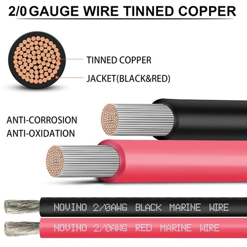 **2/0 AWG Marine Wire - 10FT Red & Black Tinned Copper Cable for Boats, RVs, and Solar Applications**
