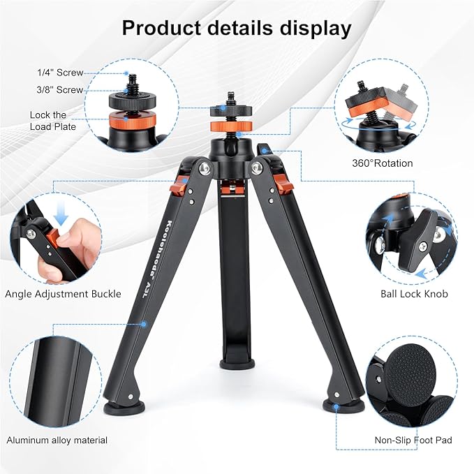 Koolehaoda Mini Tripod Base for Monopods, Aluminum Desktop Tripod | Universal
