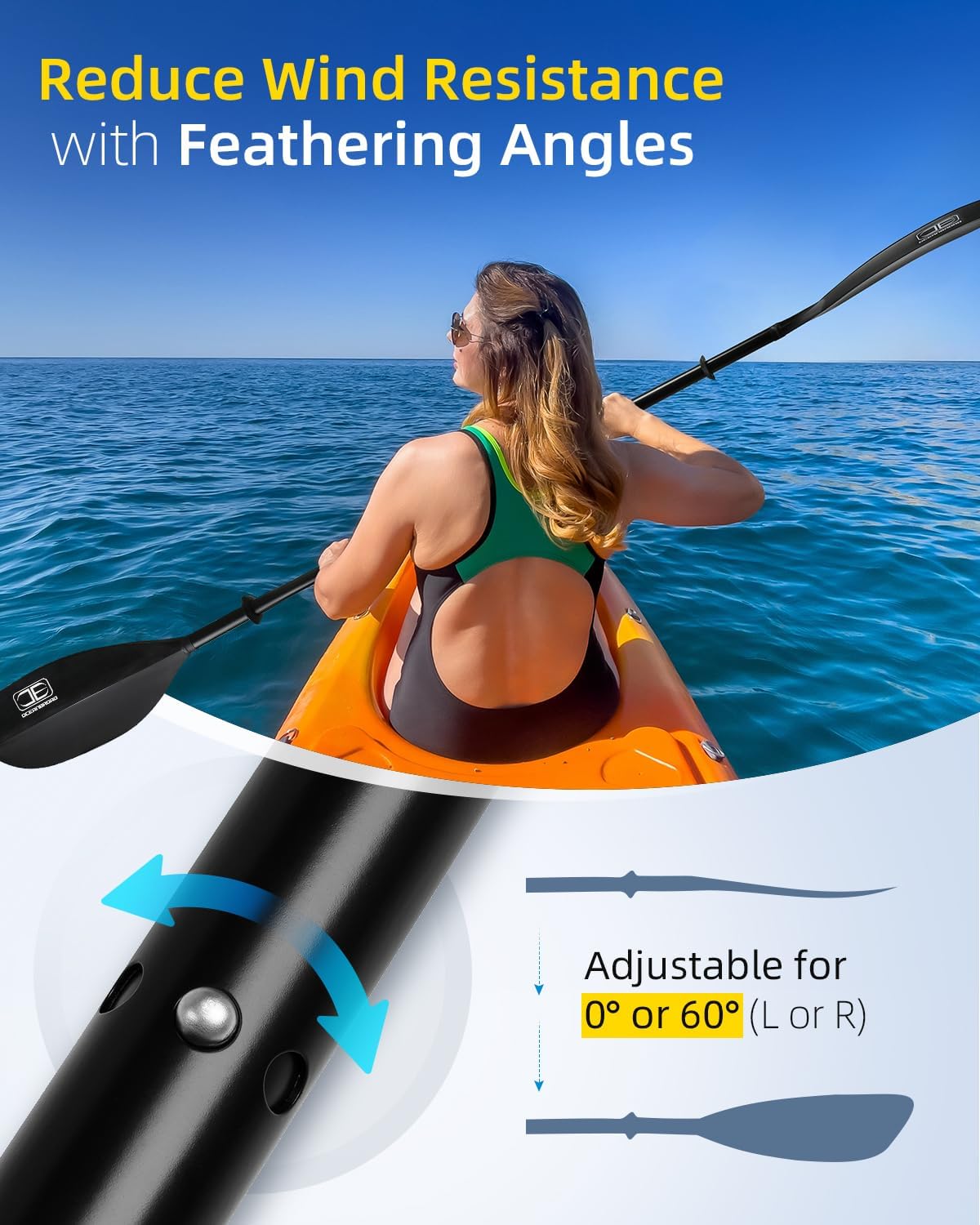 OCEANBROAD Kayak Paddle - Floatable 2-Piece Alloy Shaft Oar | 86in/218cm & 90.5in/230cm Options