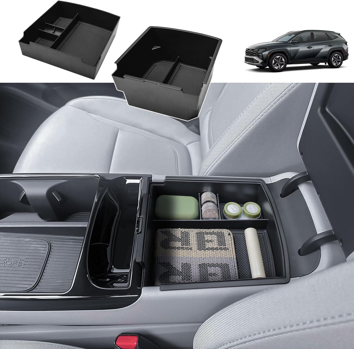 2-Pack Center Console Organizer for 2025 2026 Hyundai Tucson Hybrid/Limited