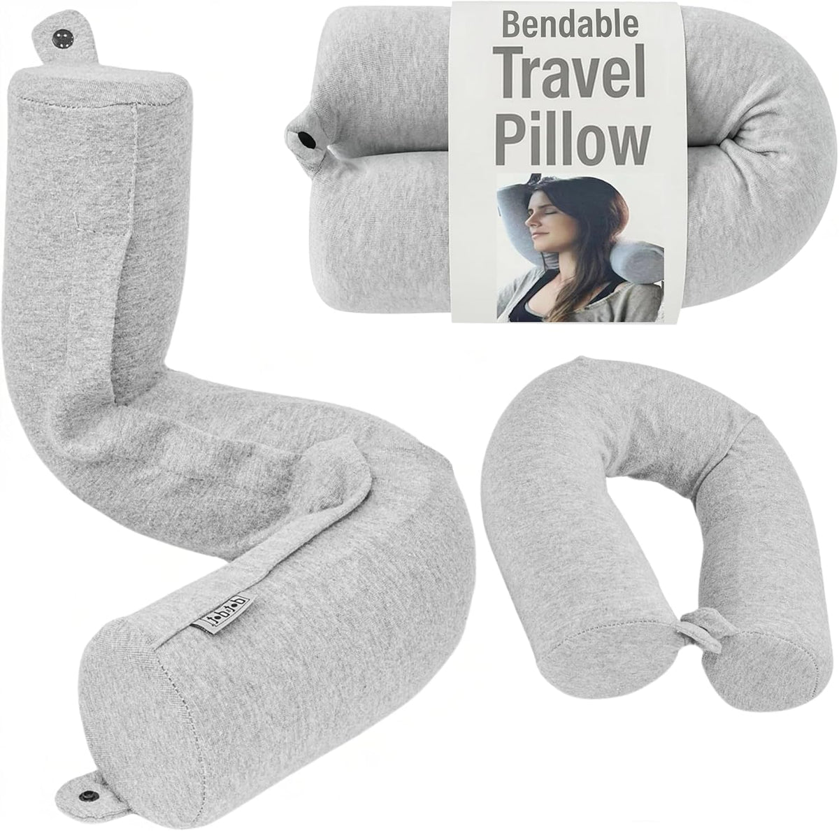 Dot&Dot Twist Memory Foam Travel Pillow, Bendable Neck Pillow for Airplane, Car and Home, 26-Inch Adjustable Roll with Washable Cotton Cover, Green