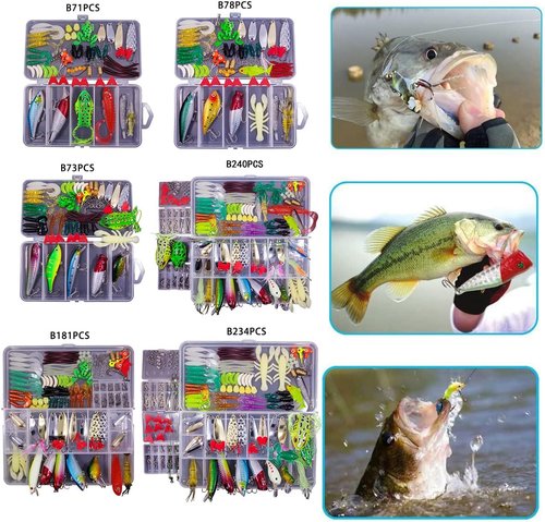 Fishing Lures Tackle Kit by [Brand Name] - Freshwater Bait Set with Crankbaits, Jigs & More for Bass, Trout, Salmon