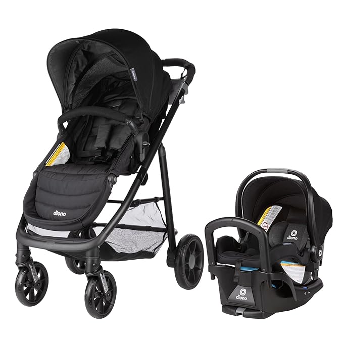 Diono Quantum 4 3-in-1 Travel System with LiteClik 30 R SafePlus Infant Car Seat and Base, Rear-Facing for Infants 4-30lbs, Includes Infant Car Seat Folding Stroller and Toddler Seat (Black Jet)