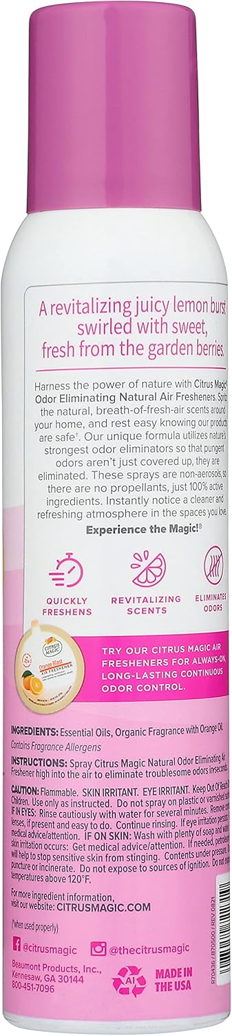 Citrus Magic Natural Odor Eliminating Air Freshener Spray, Lemonberry, 3-Ounce