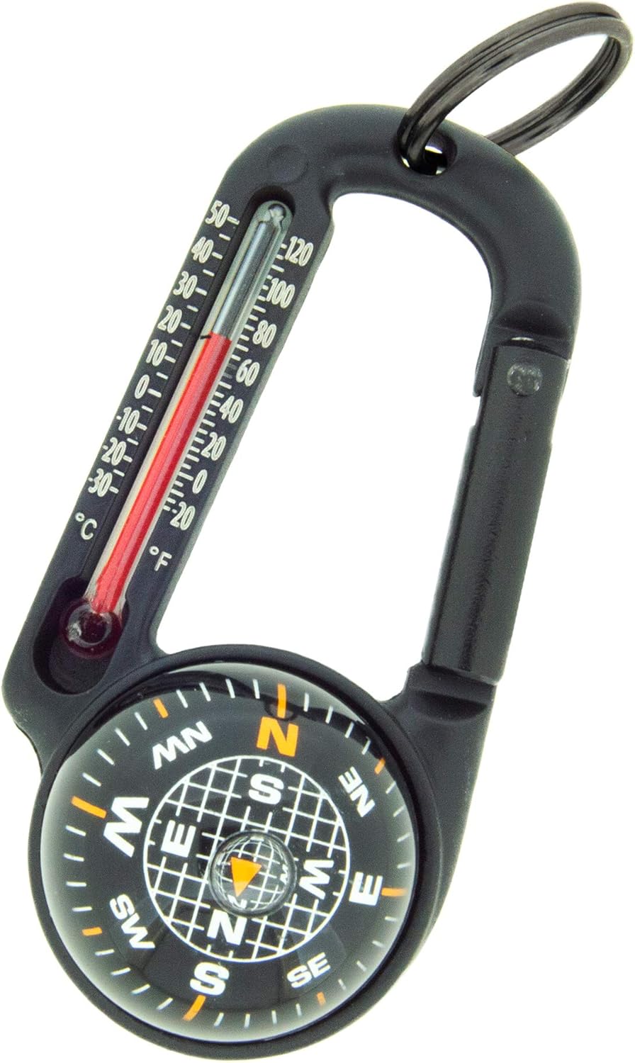 Sun Company TempaComp - Ball Compass and Thermometer Carabiner | Essential Hiking & Camping Accessory | Clips to Pack or Jacket