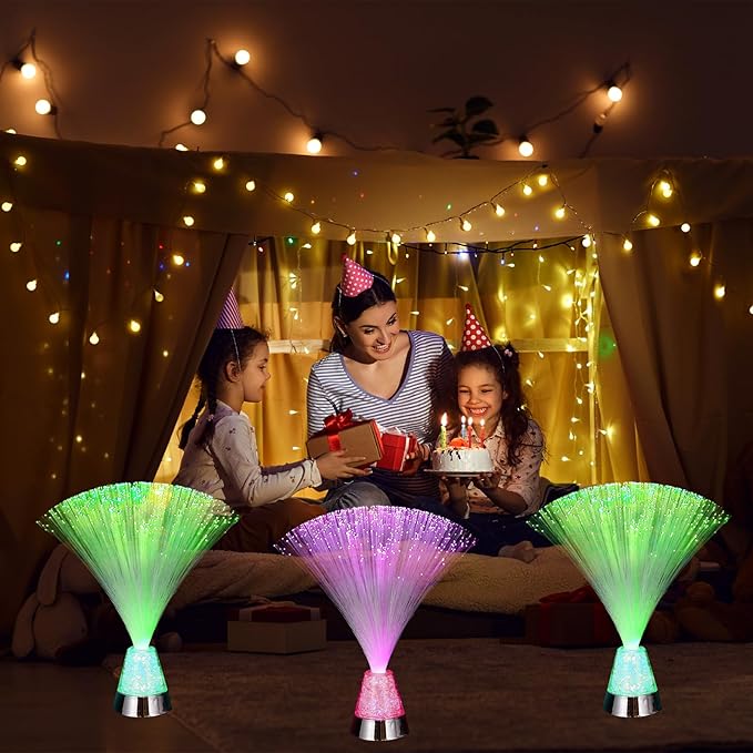 MECCANIXITY Fiber Optic Lamp, LED Novelty Lighting Sensory Mood Light Color Changing in Night for Bedroom Ambient Decorations,2Pcs