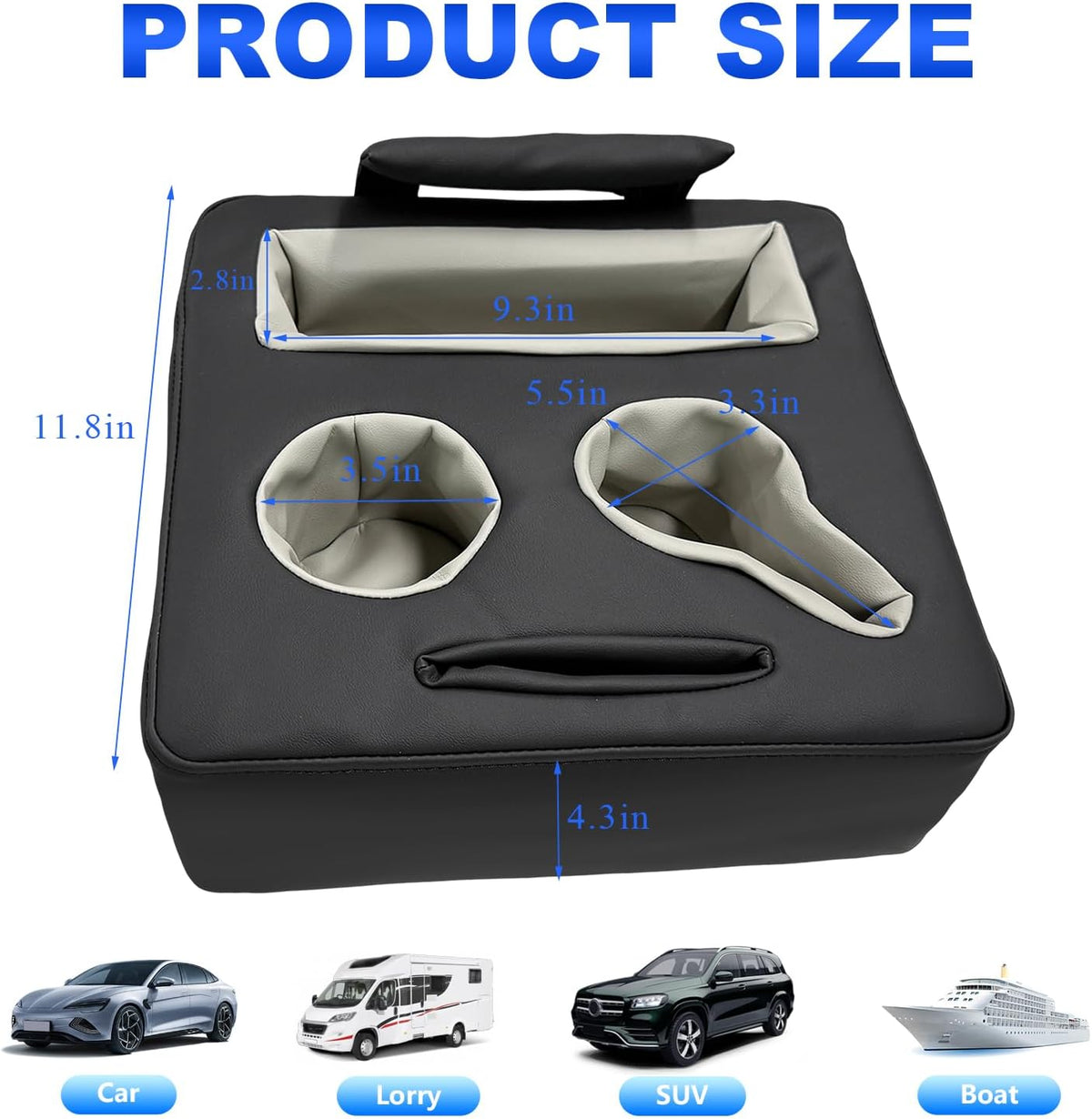 Kewucn Car Back Seat Organizer, Leather Sofa Cup Tray, Waterproof Pillow to Store Drink Snack Phone, Universal Auto Cup Holder for Car, RV, Sofa, Bed (Black)