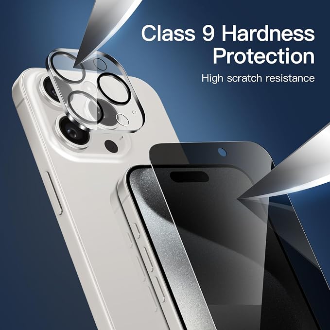 NEW'C 3x Privacy for iPhone 15 Pro Max Screen Protector+ 3x Camera Lens