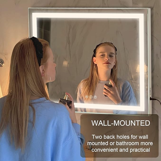 Sucedey Vanity Mirror with Lights, 23" x 19" Large Makeup Mirror with 3 Color Modes & Adjustable Brightness, Detachable 10x Zoom Mirror,Smart Touch Control,Plug in(Tabletop & Wall-Mounted)
