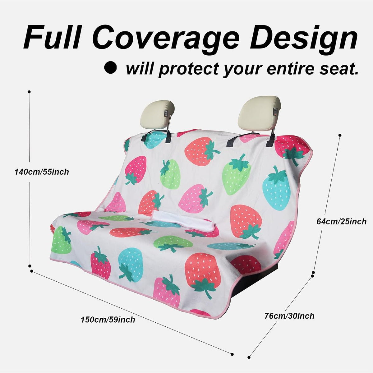 Sweat Towel Car Seat Cover Protector Front Seats for Gym Workout, Running, Swimming, Beach and Hiking, Waterproof Universal Seat Cover for Car, Trucks, Van & SUV (1, Strawberry, Rear Seat)
