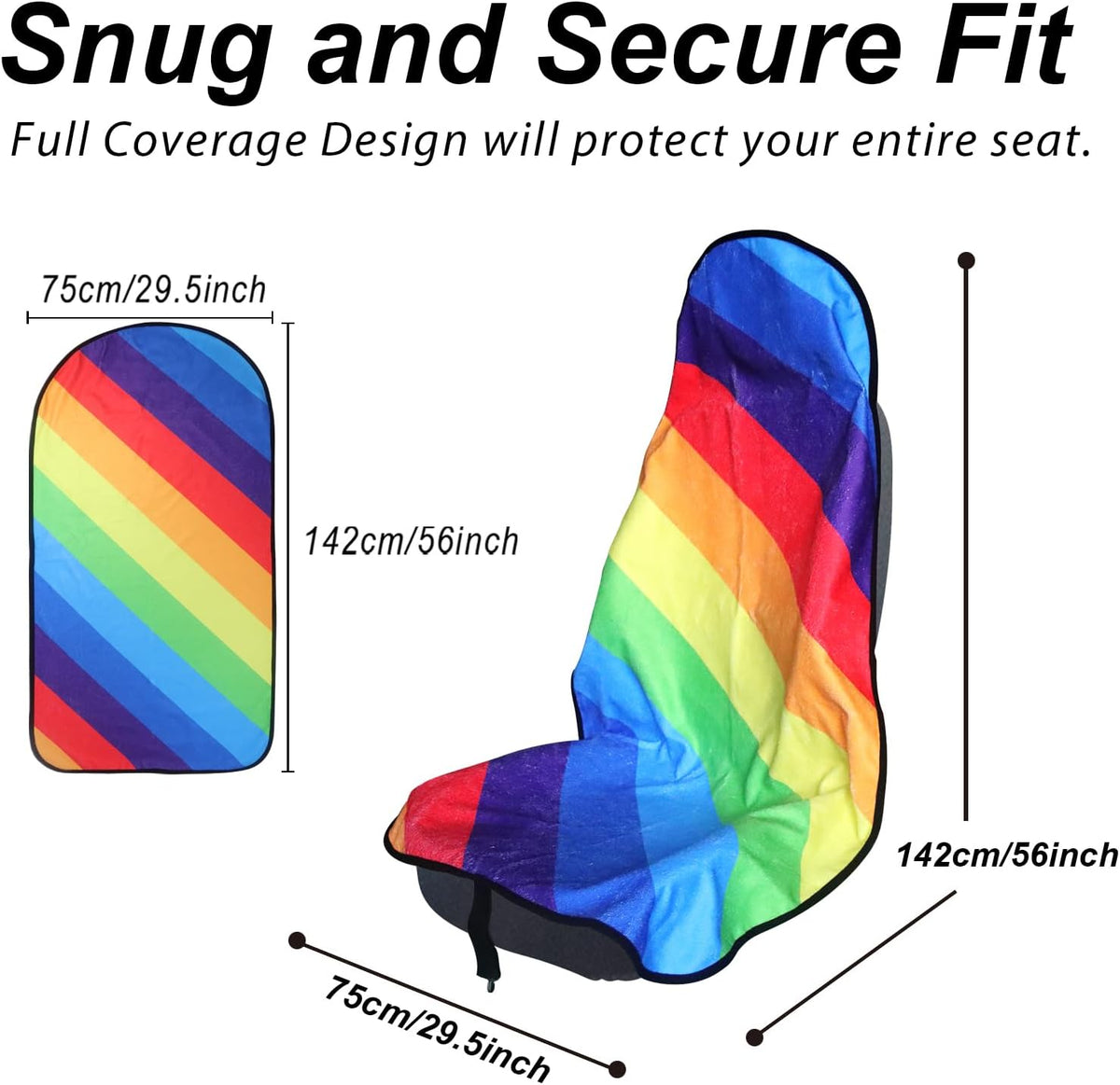 Sweat Towel Car Seat Cover Protector Front Seats for Gym Workout, Running, Swimming, Beach and Hiking, Waterproof Universal Seat Cover for Car, Trucks, Van & SUV (1, Rainbow, Front)