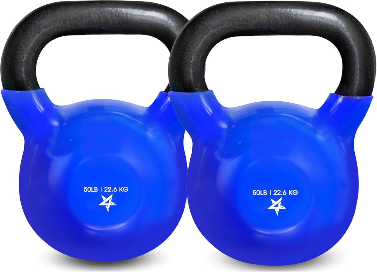 Yes4All Kettlebell - Vinyl Coated Cast Iron for Strength Training | 5-100 LB for Home Gym Workouts