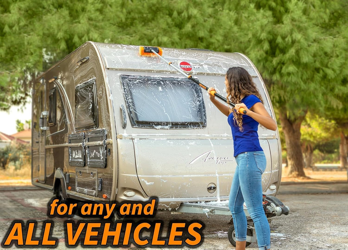 Car & RV Wash Brush Kit 48-144״ Long Extendable Handle Car, RV, Truck Washing Kit with Extension Pole - Microfiber Car Mop, Soft Washing Brush, Window Squeegee, Mitt, The Ultimate RV-Wash Cleaning Kit