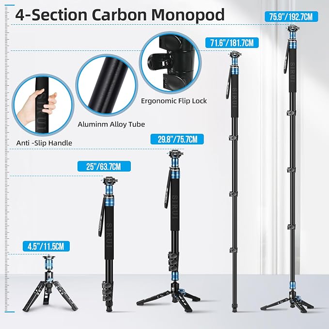 SIRUI 75.8" Monopod with Feet, Professional Aluminum Travel Monopod
