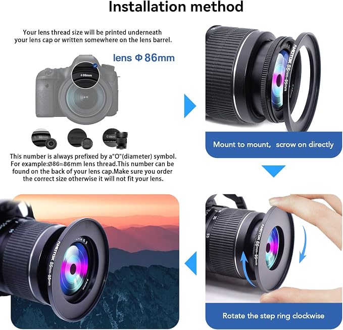 86mm Lens to 95mm Camera Lens Adapter, 86mm to 95mm Filter Step up Ring Adapter
