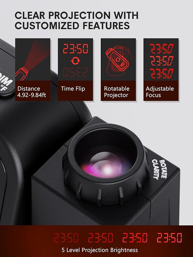 Projection Alarm Clock for Bedroom Ceiling, Digital Clock Projector