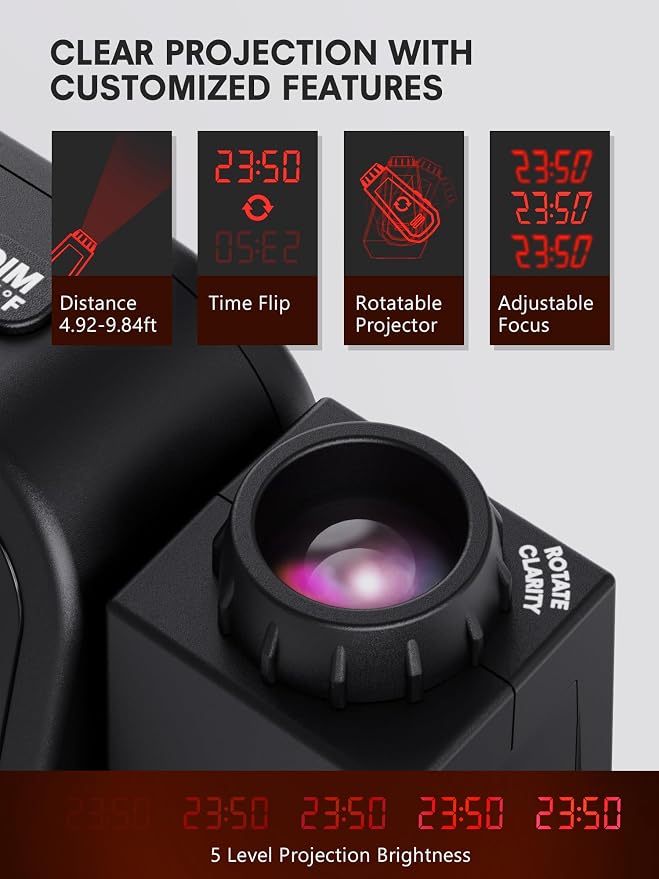 Mesqool Projection Alarm Clock for Bedroom, Digital Clock