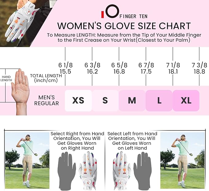 Golf Gloves Women with Ball Marker 2 Pack, Right Handed Golfer Left Hand, Ladies Breathable Soft All Weather Grip Glove Fit Size Small Medium Large XL