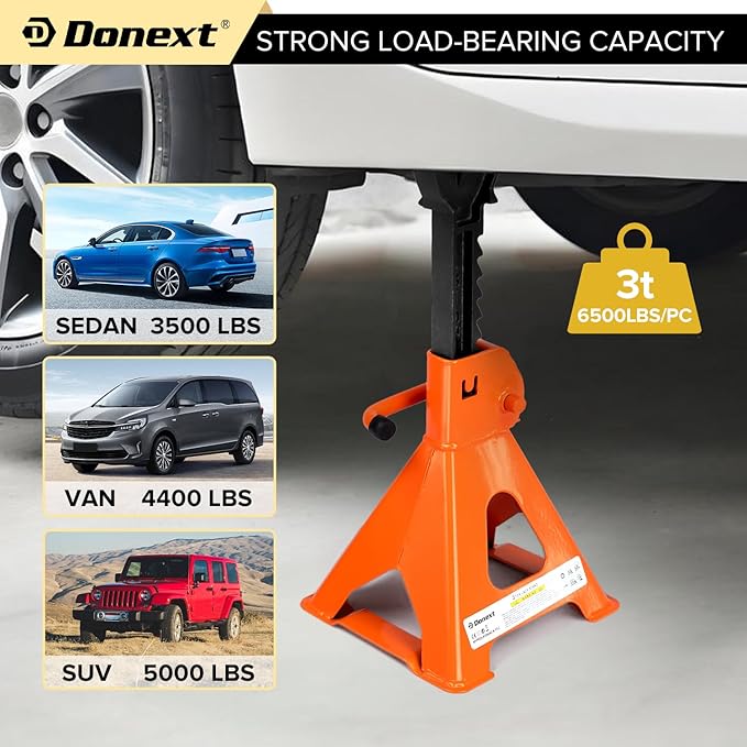 Donext Jack Stands 3 Ton (6,500 lb) Capacity Steel, 1 Pair Orange Lifting Stand Adjustable Jack Stands
