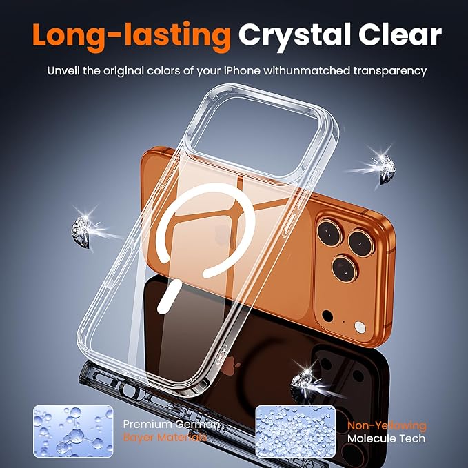 toushion 3 in 1 for iPhone 17 Pro Max Case Clear, Fits MagSafe, Not Yellowing