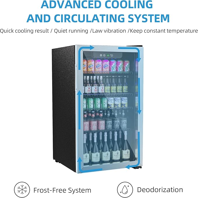 Erivess Mini Fridge 126Can Beverage Refrigerator Cooler Glass Door for Soda | 3.2 Cu Ft Drink Fridge for Home/Bar/Office with LED Display, Digital Temperature Control, Removable Shelves for Wine, Silver