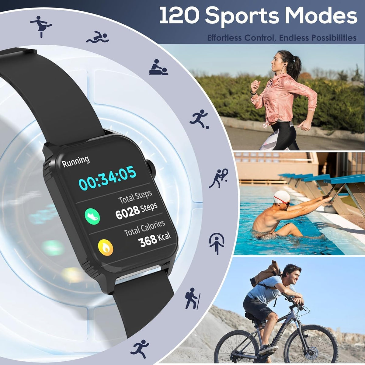 TRAUSI Smart Watch for Men - 120 Sports Modes, 1.83" HD Display, Alexa Built-In, IP67 Waterproof | Black Fitness Tracker