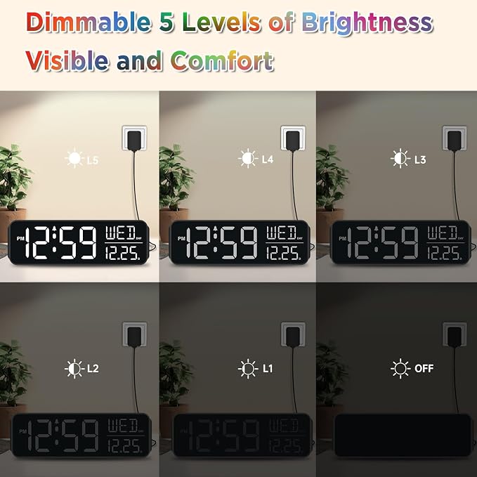 Peakeep Digital Alarm Clock for Bedrooms, Date Day of Week Large Display