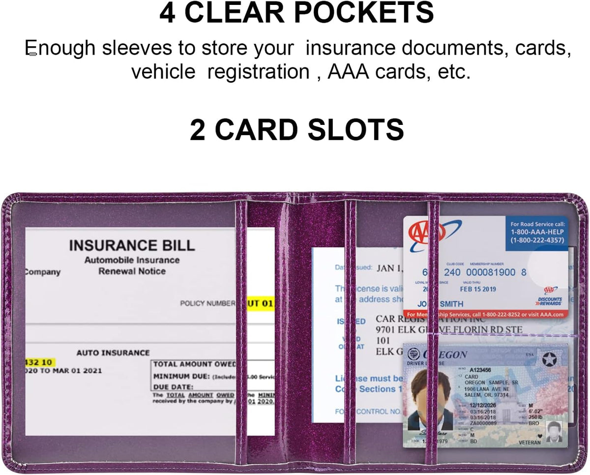 Car Registration and Insurance Holder, Glove Box Organizer, Bling Purple