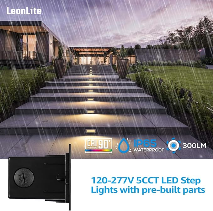LEONLITE Update 5CCT LED Step Lights 120V-277V, Dimmable 4.5W 300LM Anti-Glare LED Deck Steps Stair Lights Outdoor, 1800K2700K3000K4000K5000K, CRI 90 & ETL, IP65 Waterproof, Satin Nickel