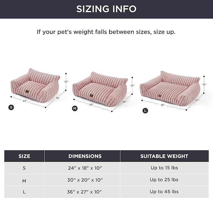 Bedsure Cute Cat Couch for Pets - Fluffy Small Dog Sofa with Premium Soft Corduroy Fleece, Pet Sofa with Removable Washable Cover, Supportive Dog Couch Bed for Small Medium Dogs, 30inch, Blush Pink