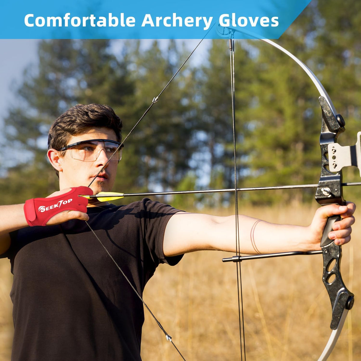 Seektop Archery Gloves - Leather Three Finger Protector for Youth & Adult Beginners