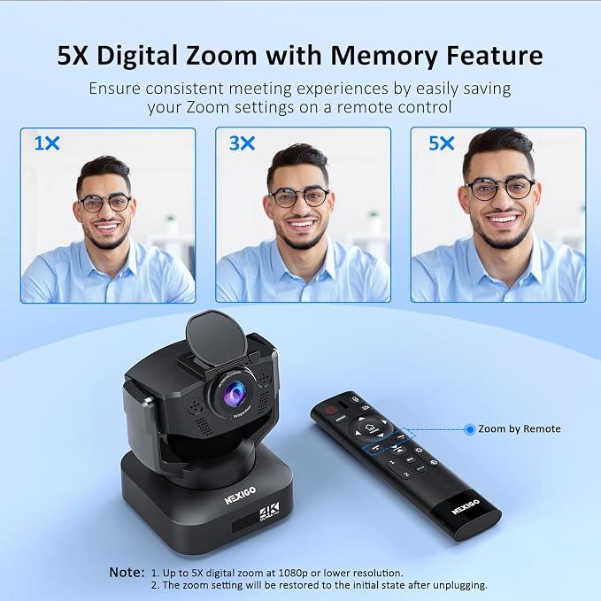 NexiGo Zoom Certified, N990 4K PTZ Webcam, Video Conference Camera System