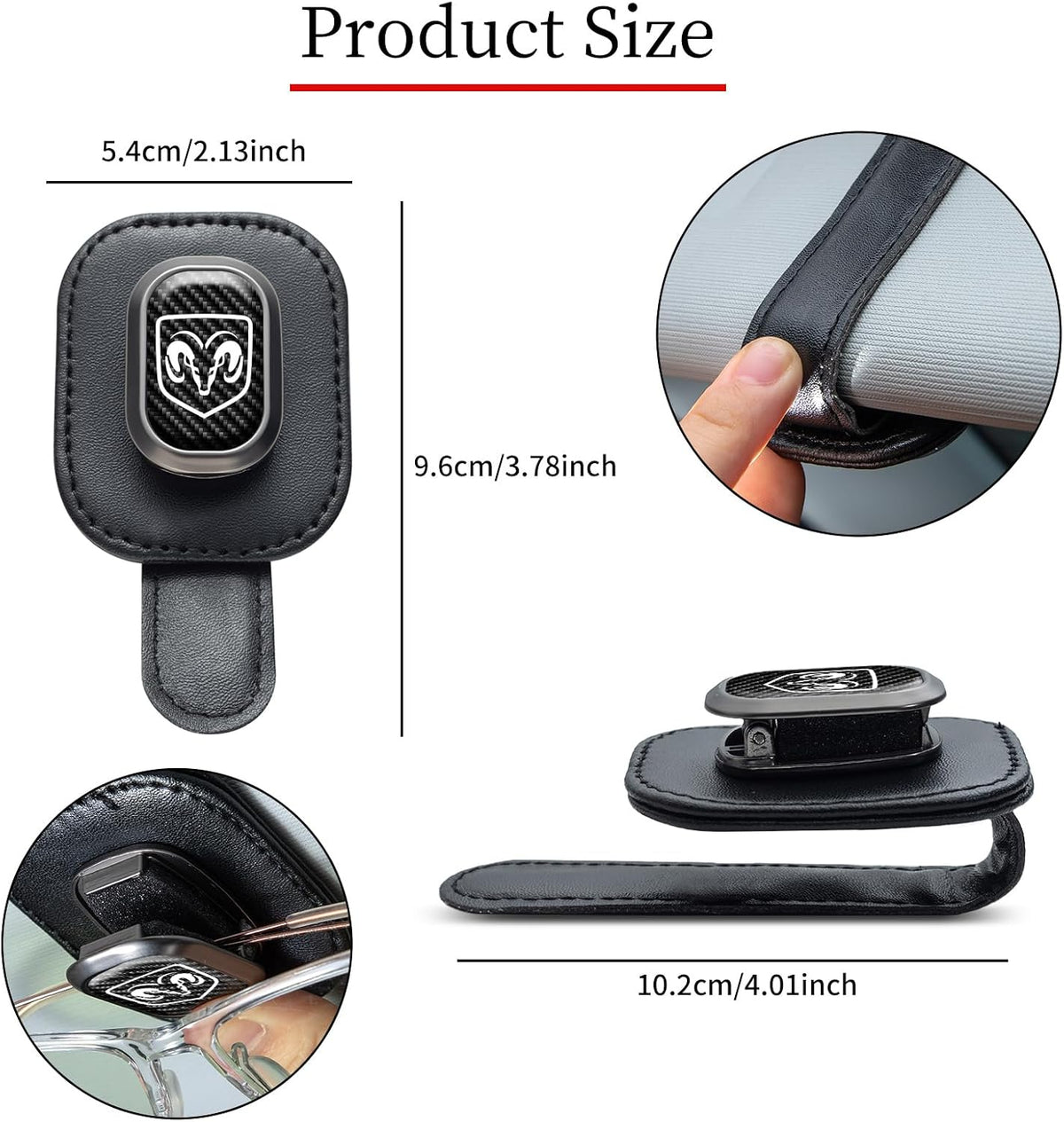 Sunglasses Holder, Leather Glasses Holders Compatible with Dodge Series Car Sun Visor, Eyeglasses Hanger and Ticket Card Clip Eyeglasses Mount for Car, for Accessories, Black