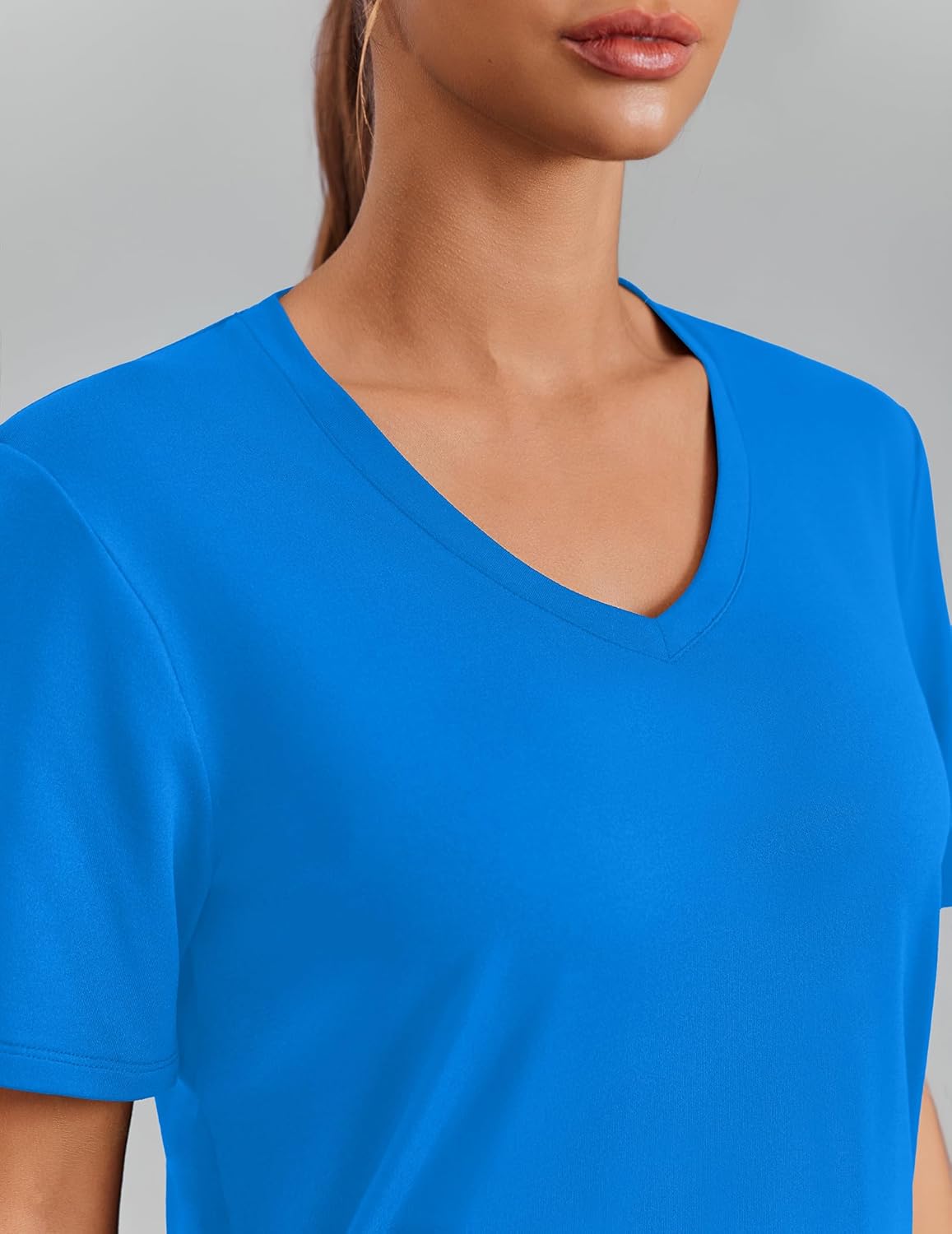 PINSPARK Soft Workout Tops for Women - Short Sleeve V-Neck, Moisture-Wicking, Quick Dry | UPF 50+ Sun Protection
