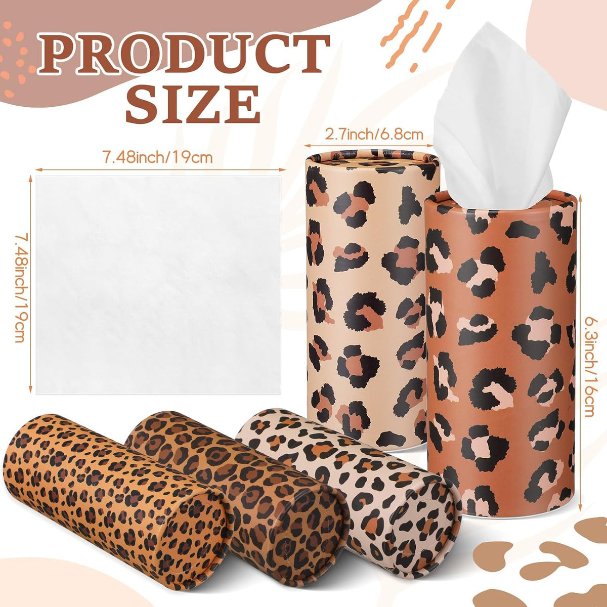 Maxcheck 20 Pack Car Tissue Cylinder with 3 Ply Facial Tissue Bulk, Leopard