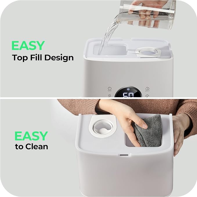 Homvana Humidifiers for Bedroom Large Room, 6.5L Top-Fill Warm & Cool 360° Rotatable Mist Ultrasonic Humidifier for Plants Baby Kids, Vaporizer (Distilled Sterilization) Essential Oil, Auto Sleep Mode