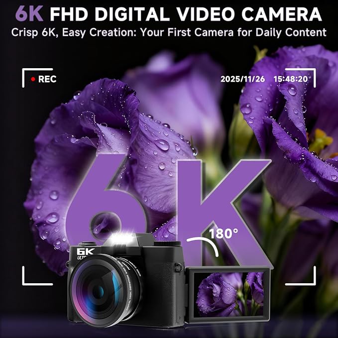 6K Digital Camera for Photography Autofocus, 2026 Upgraded 64MP WiFi Vlogging