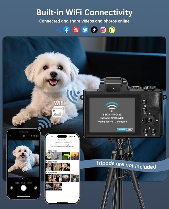 XNSIAKXA 8K Digital Cameras for Photography Autofocus 88MP WiFi Professional