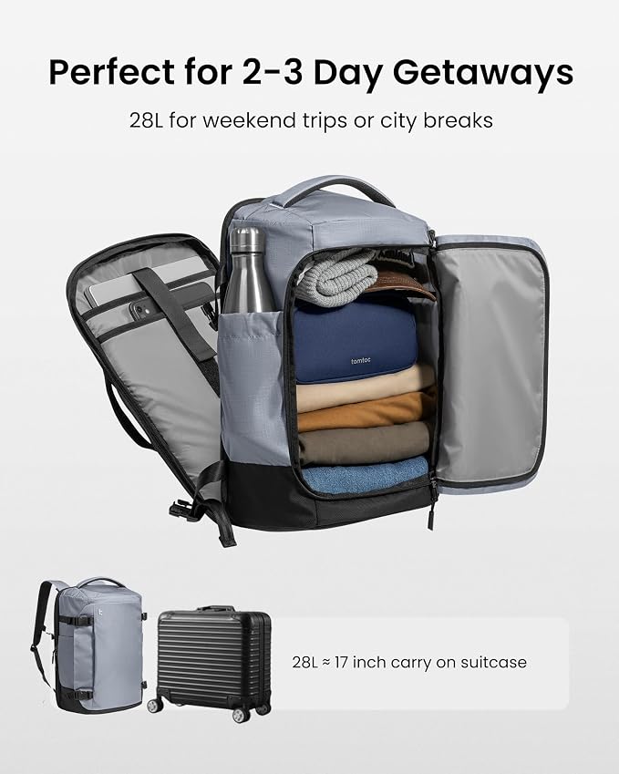 tomtoc Travel Backpack 28L, TSA Friendly Flight Approved Carry-on Luggage