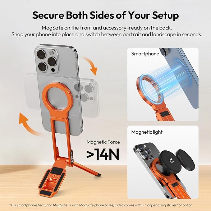 ULANZI Magnetic Phone Tripod for iPhone, MA38 Portable Phone Holder Mini Tripod