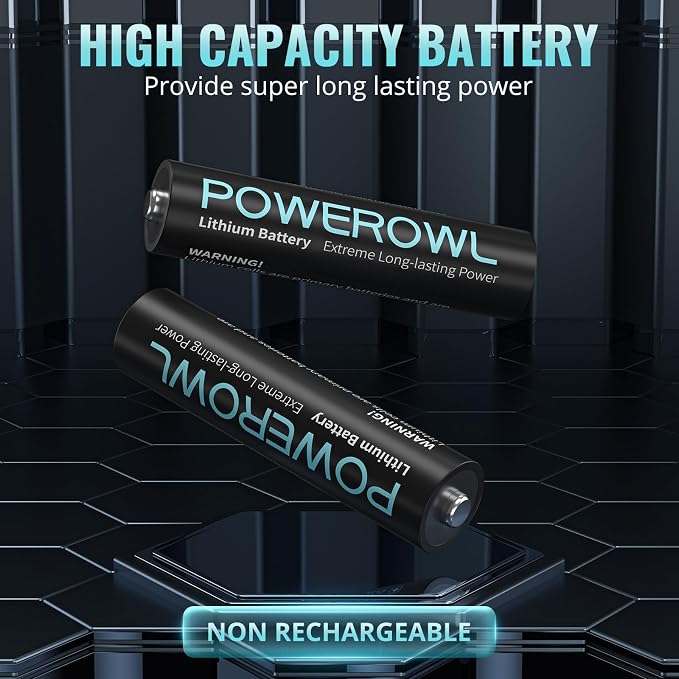 POWEROWL AA Lithium Batteries 4 Pack, 3400mAh High Capacity 1.5V Double A