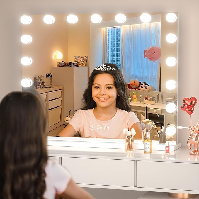 Hasipu 24" x20” Hollywood Vanity Mirror with Lights - Makeup Mirror with 17 Dimmable LED Bulbs, 10X Magnification, Touch Control, USB & Type-C Charging Port (Square White)