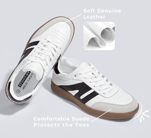Lucky Step Women's Retro Gum Sole Sneakers - Genuine Leather Casual Tennis Shoes | Anti-Slip Walking Footwear