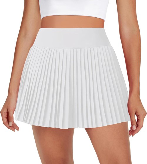 DLOODA Women's Pleated Tennis Skirt - High Waisted, Lightweight with Pocket Shorts | Flowy Athletic Skort