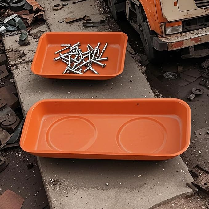 10 Piece Orange Magnet Screw Tray Set, Small Stainless Steel Magnetic Trays, Metal Magnetic Tool Tray Magnetic Socket Trays for Small Parts, Bolts, Pins Tools Organization, 2 Sizes